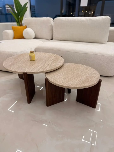TABLE BASSE DUO ZORA EFFET TRAVERTIN PIED NOYER