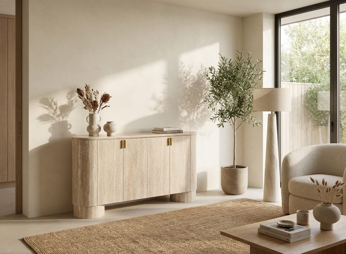 BUFFET NIRA EFFET TRAVERTIN 4 PORTES CERAMIQUE